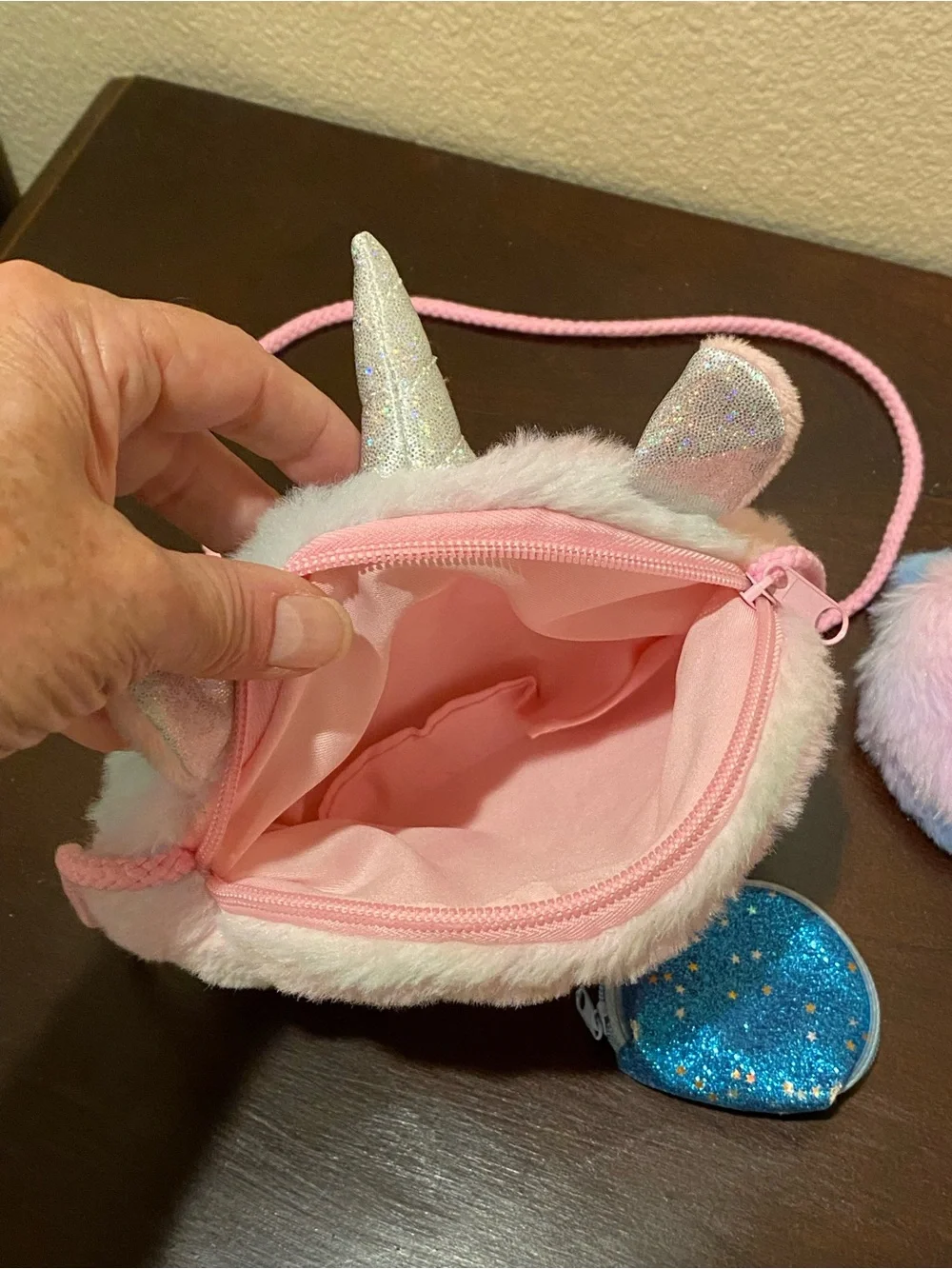 Bundle of girls plush unicorn purse and coin purse